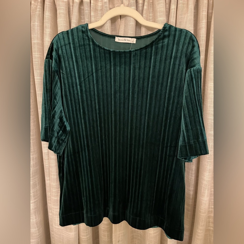 Forest Green Velvet Ribbed Women's Top